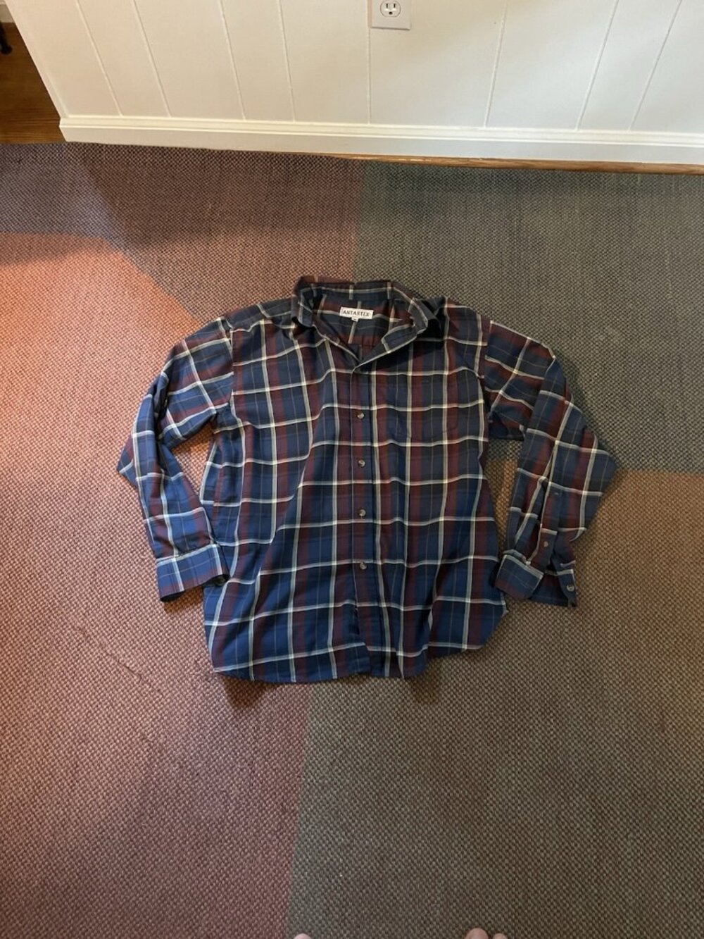 Antartex Plaid Casual Button Up Shirt Mens Size M Blue Maroon